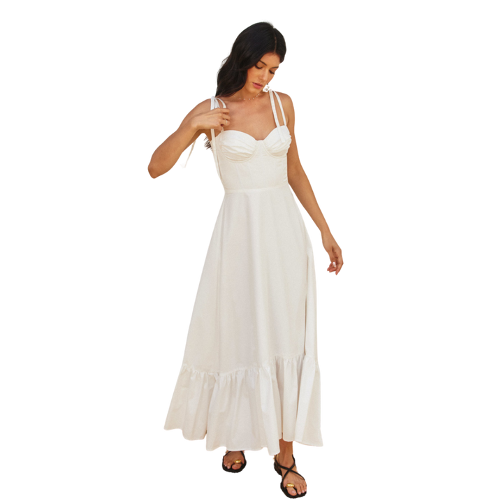 DRESS FORUM COTTON POPLIN RUCHED MAXI DRESS