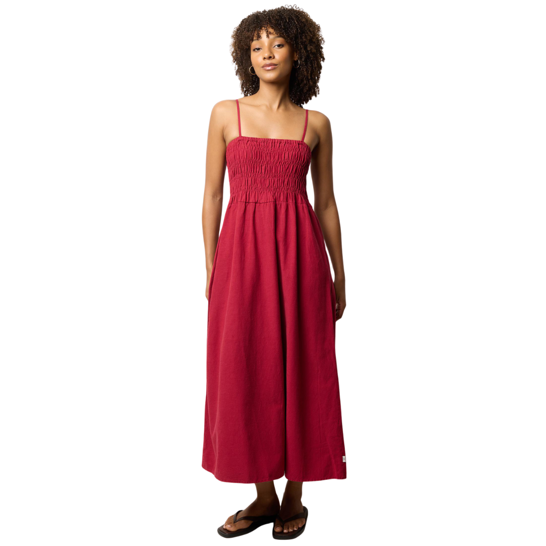 RHYTHM CLASSIC SHIRRED MIDI DRESS Blue Surf Shop RHYTHM CLASSIC SHIRRED MIDI DRESS Blue Surf Shop