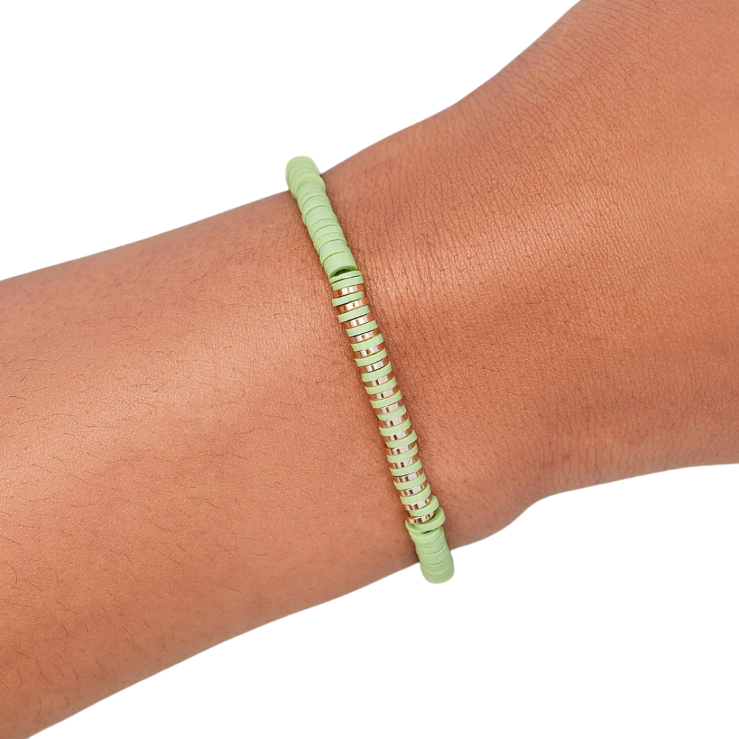 PURA VIDA HEISHI DISC & METAL STRETCH BRACELET