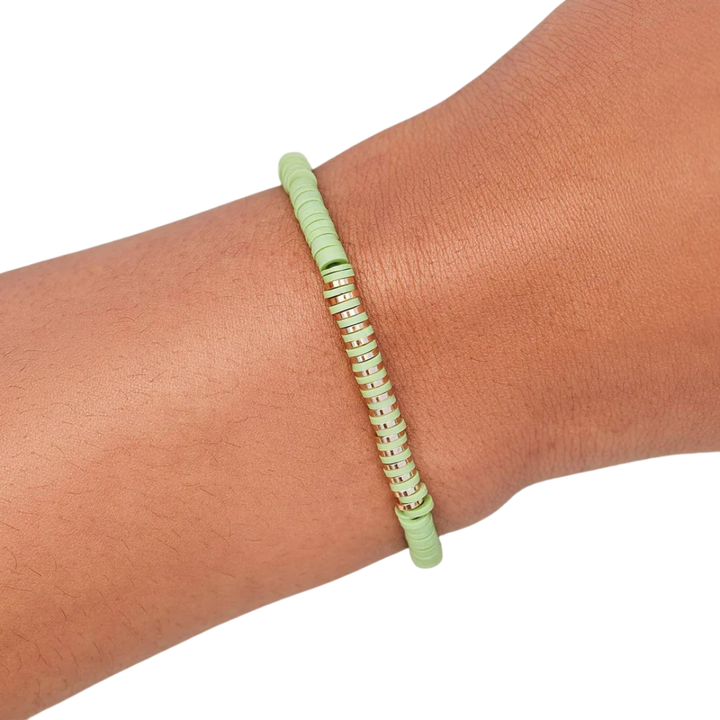 PURA VIDA HEISHI DISC & METAL STRETCH BRACELET