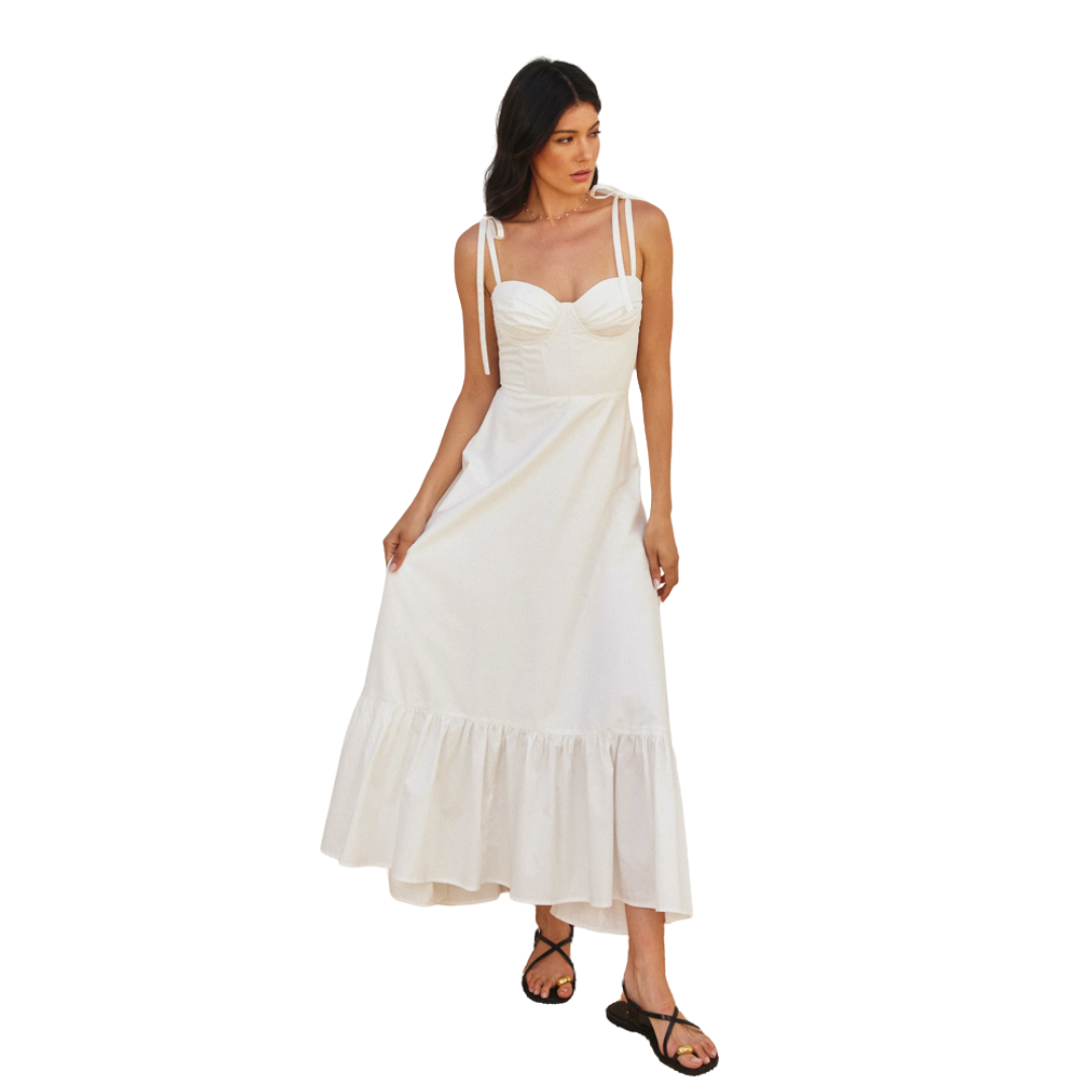 DRESS FORUM COTTON POPLIN RUCHED MAXI DRESS