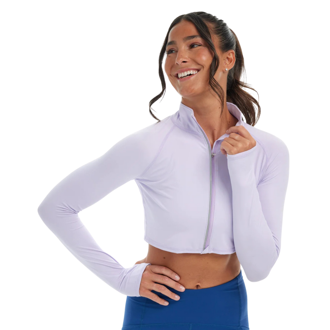 BLOQUV FULL ZIP CROP TOP - LAVENDER