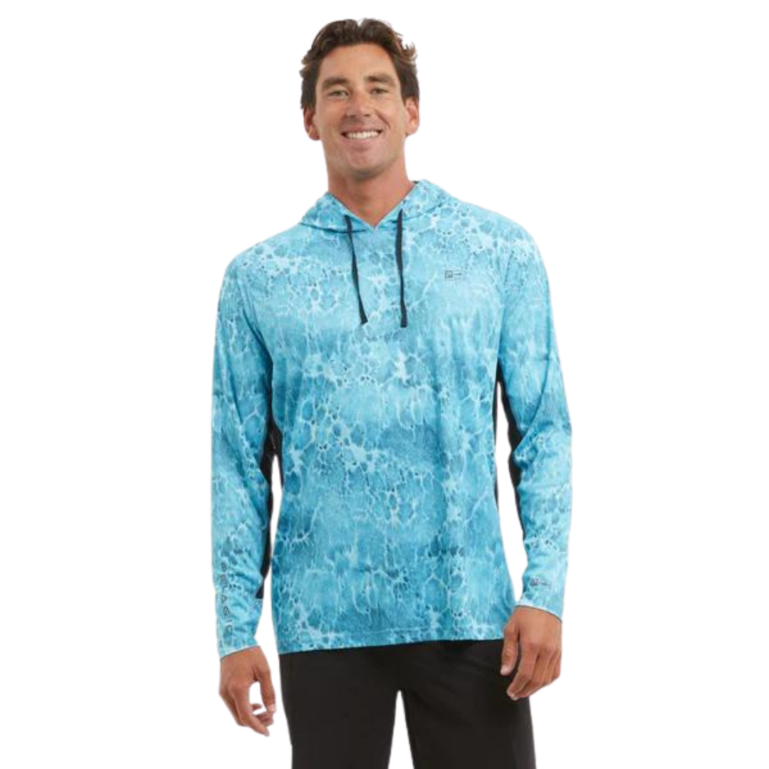 PELAGIC VAPORTEK HOODED RASHGUARD - PROP WASH TAHITI BLUE