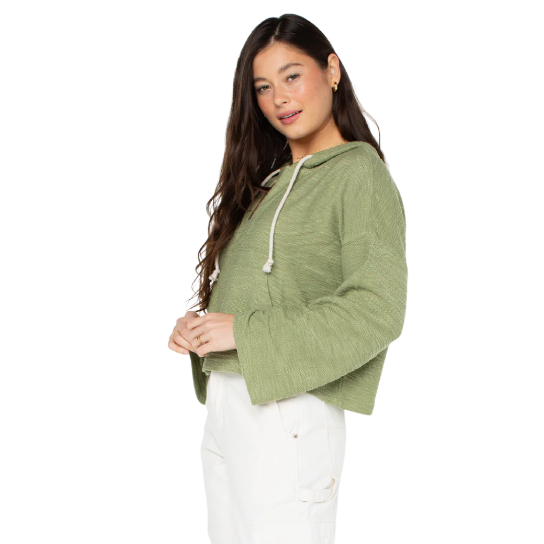 ROXY RICH COAST CROPPED HOODIE - OIL GREEN