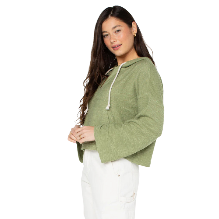 ROXY RICH COAST CROPPED HOODIE - OIL GREEN