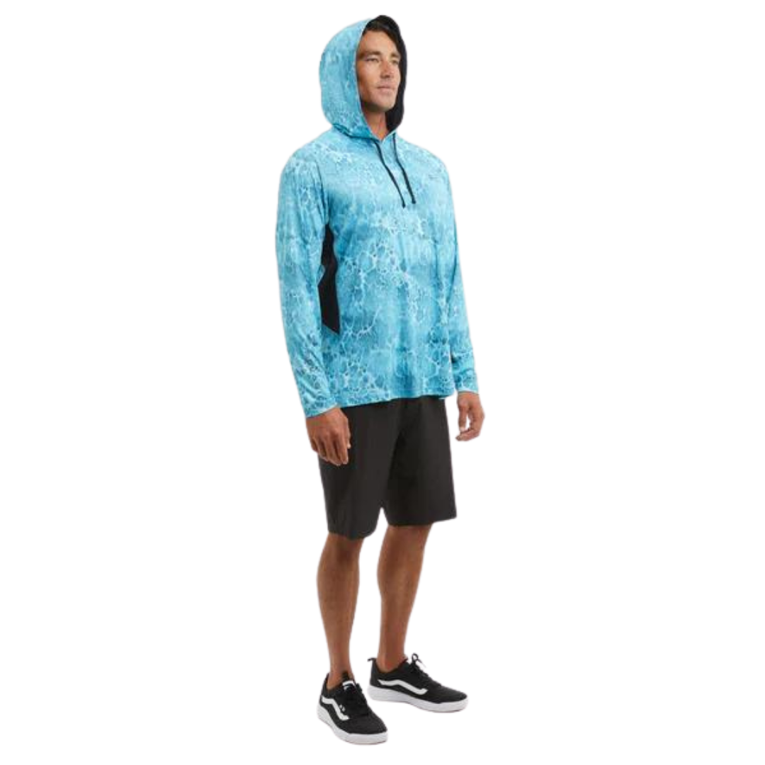 PELAGIC VAPORTEK HOODED RASHGUARD - PROP WASH TAHITI BLUE