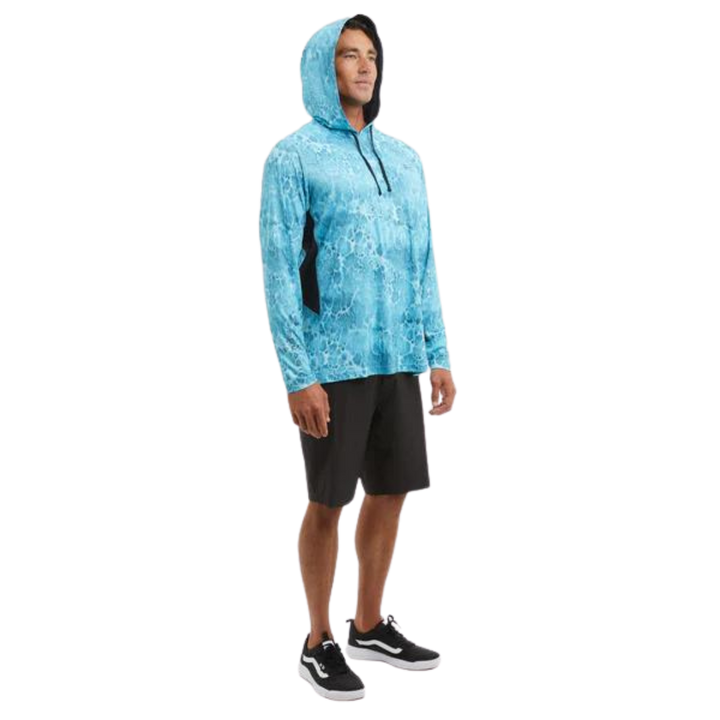 PELAGIC VAPORTEK HOODED RASHGUARD - PROP WASH TAHITI BLUE