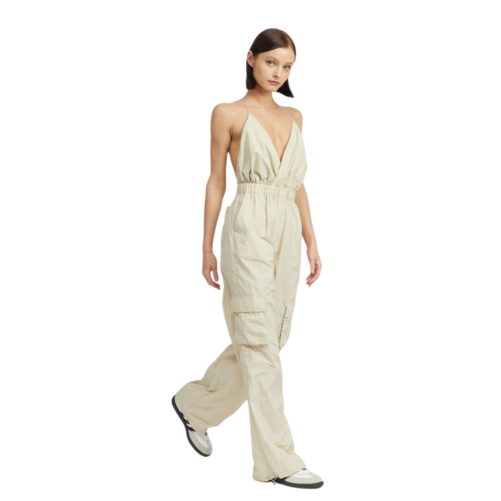 EMORY PARK SPAGHETTI STRAP CARGO JUMPSUIT