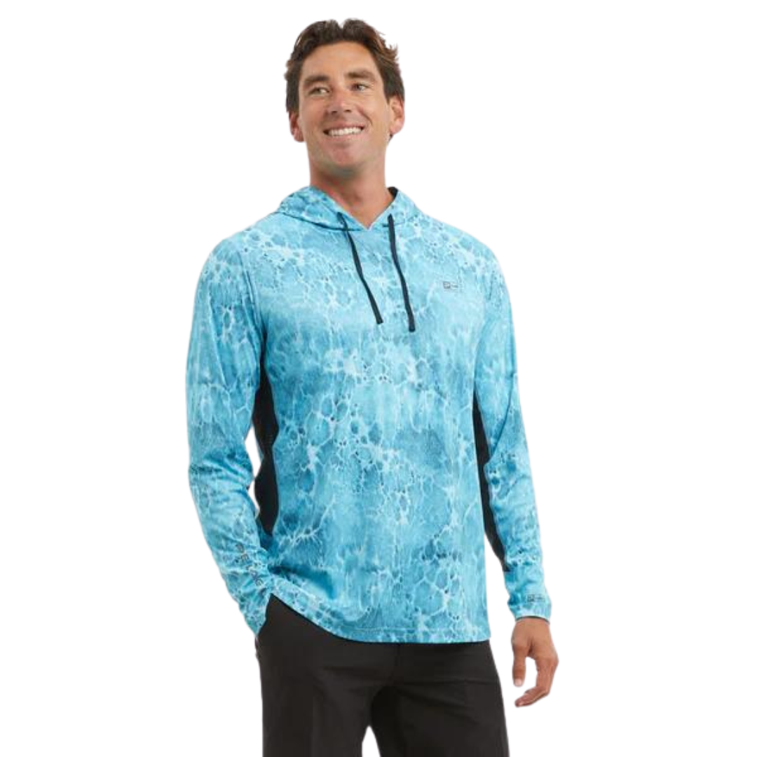 PELAGIC VAPORTEK HOODED RASHGUARD - PROP WASH TAHITI BLUE